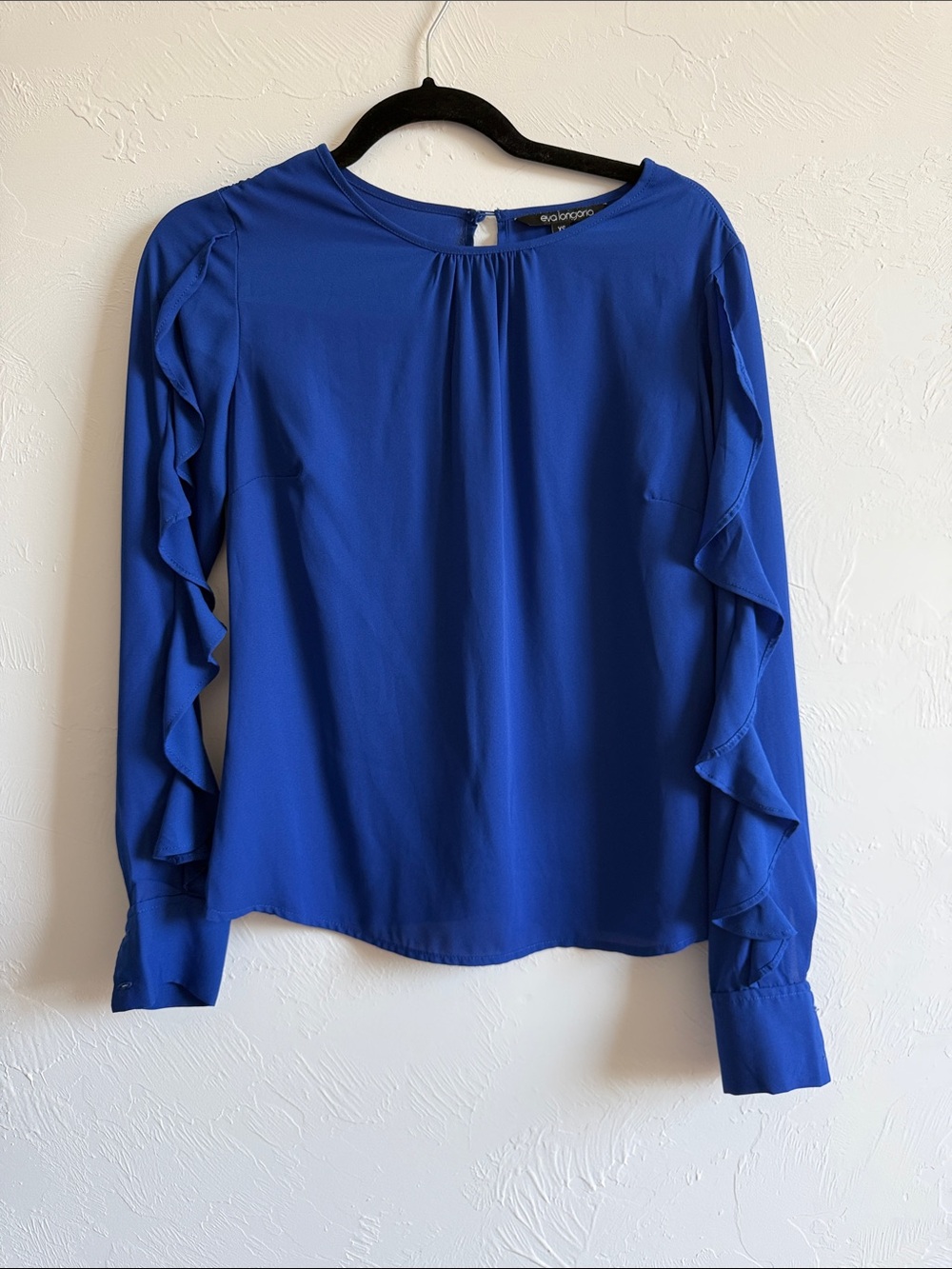 Eva Longoria Blue Ruffle Sleeve Blouse